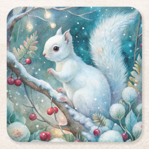 A White Squirrel Square Paper Coaster