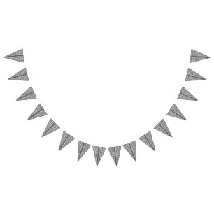 A white, symmetrical pattern featuring repetitive bunting
