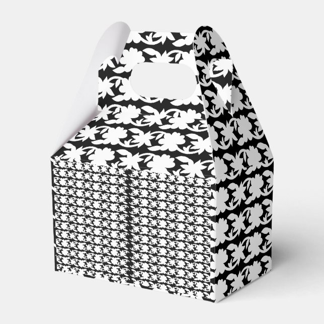 A white, symmetrical pattern featuring repetitive  favour box (Front Side)