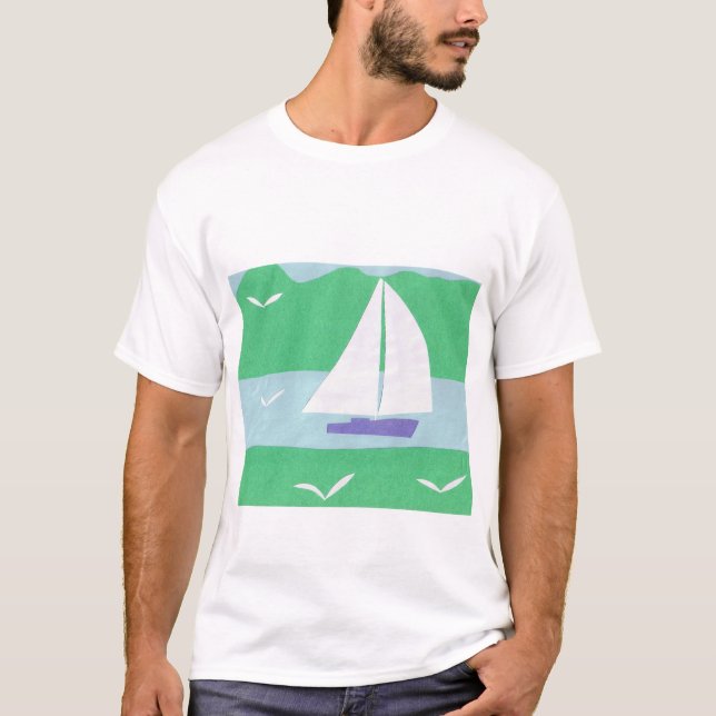 A White T-shirt with a Sailboat Design (Front)