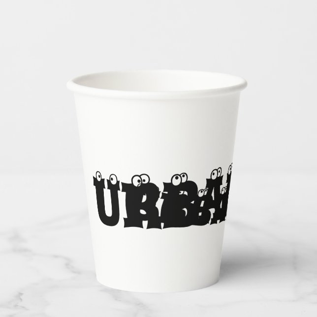A white trandydesign cup which has "URBANGLAN"  (Front)