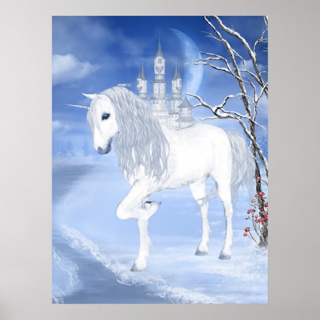 a white unicorn Poster (Front)