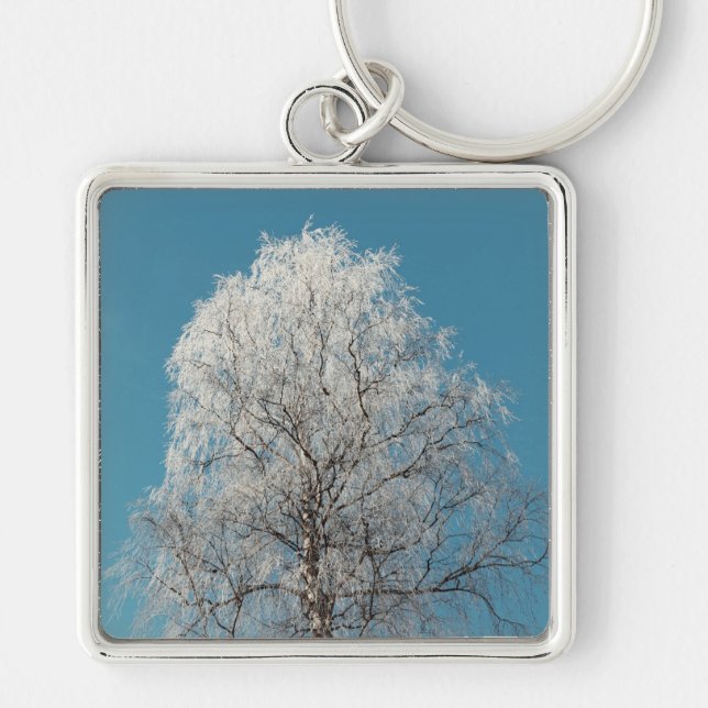 A White Willow Tree Against Cloudless Blue Sky Key Ring (Front)