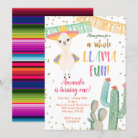 a Whole Llama Fun cactus Birthday Invitation
