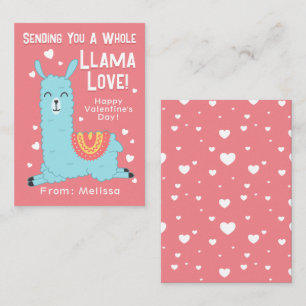 A Whole Llama Love Classroom Valentine's Day Note Card