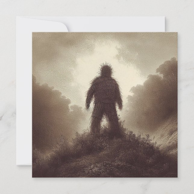 A Wicker Man on Hill Folk Horror Antique Card (Front)