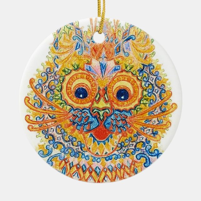 A Wide Eyed Cat, Louis Wain Ceramic Tree Decoration (Front)