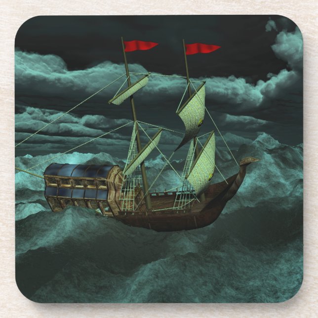 A Wild and Stormy Sea Cork Coaster (Front)