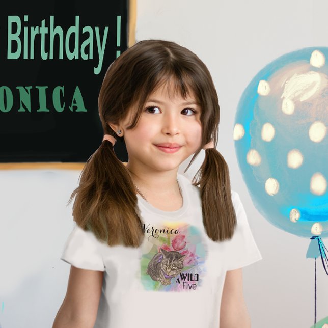 A Wild Five - Cat Girl Birthday T-Shirt (A Wild Five - Cat Girl Birthday T-Shirt close up)