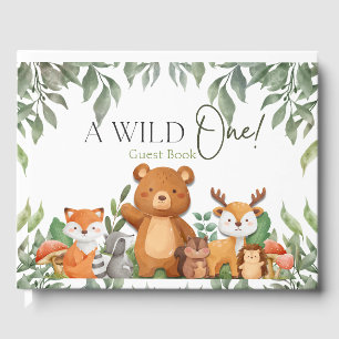 A wild ONE Greenery Woodland Animals Baby Shower Guest Book