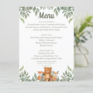 A wild ONE Greenery Woodland Animals  Menu