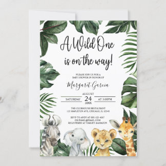 A Wild One Jungle Safari Animals Baby Shower Invitation