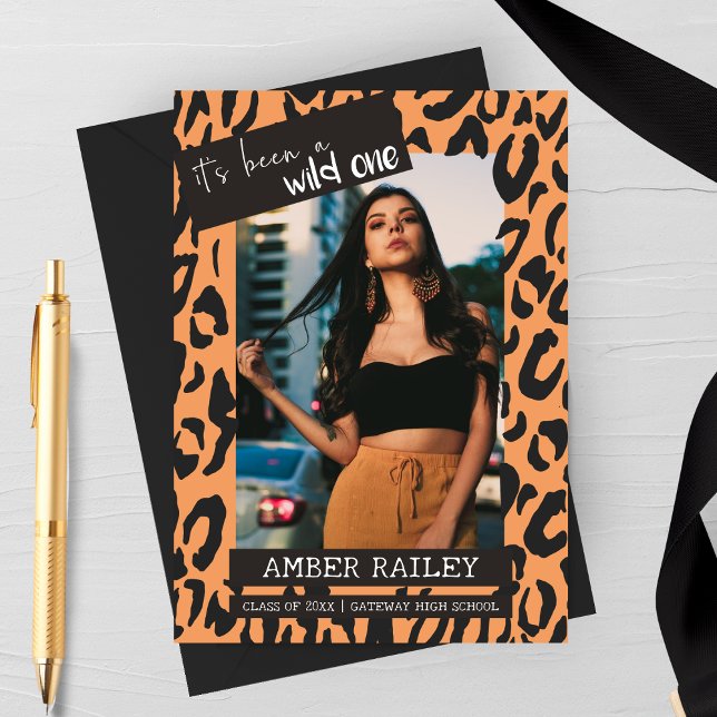 A Wild One, Photo Graduation Announcement (Wild One Leopard Print Graduation Announcement Card)