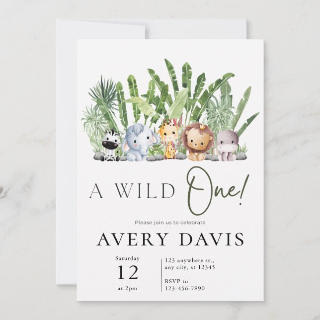A Wild One Safari Birthday Party Invitation (Front)