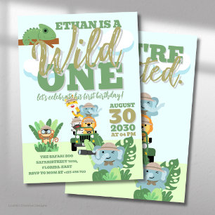A Wild One Safari Birthday Party Jungle Theme Invitation