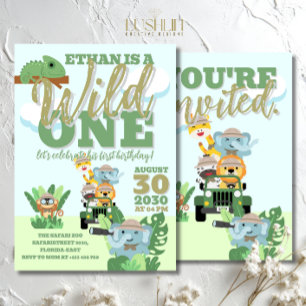 A Wild One Safari Birthday Party Jungle Theme Invitation