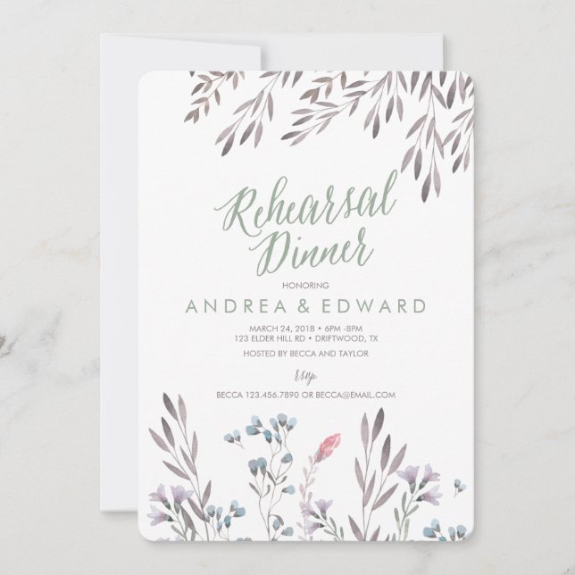 A Wildflower Wedding Rehearsal Dinner Invitation (Front)