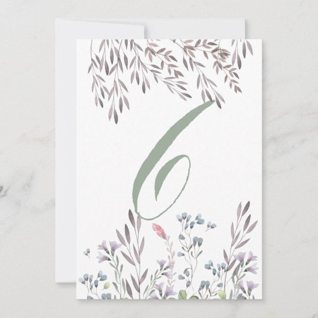 A Wildflower Wedding Table No. 6 Double Sided Card (Front)
