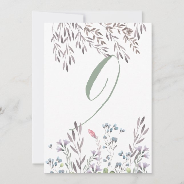 A Wildflower Wedding Table No. 9 Double Sided Card (Front)