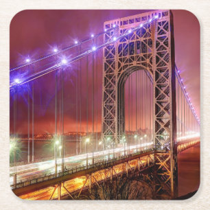 A windy and rainy evening view from Fort Lee Square Paper Coaster