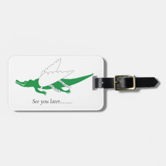 A Winged Green Alligator Luggage Tag