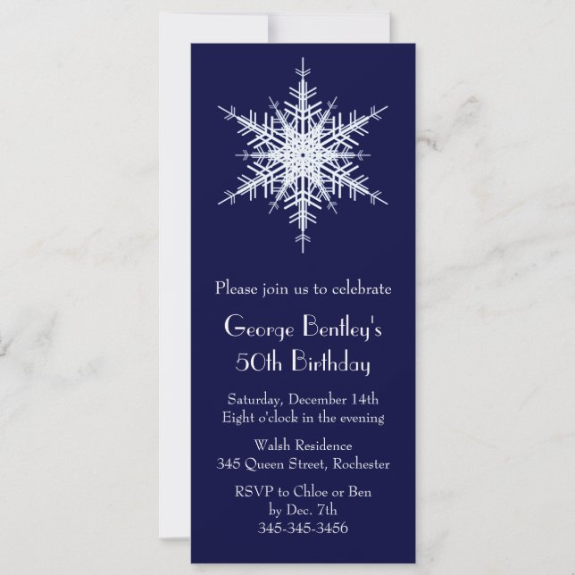 A Winter 50th Birthday Invitation blue (Front)