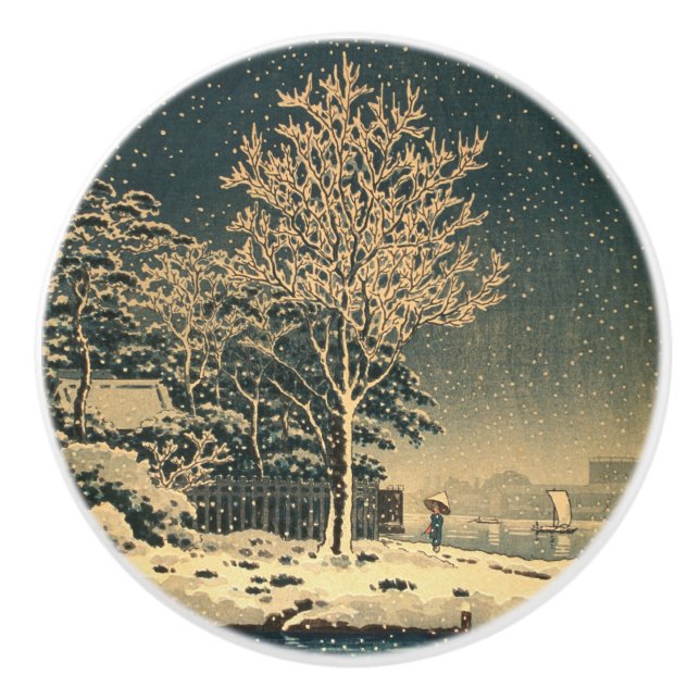A Winter Day on Sumida River in Japan Ceramic Knob (Front)