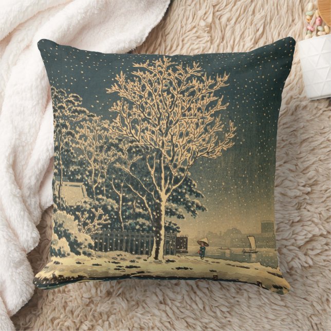 A Winter Day on Sumida River in Japan Cushion (Blanket)