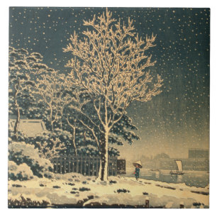 A Winter Day on Sumida River in Japan Tile
