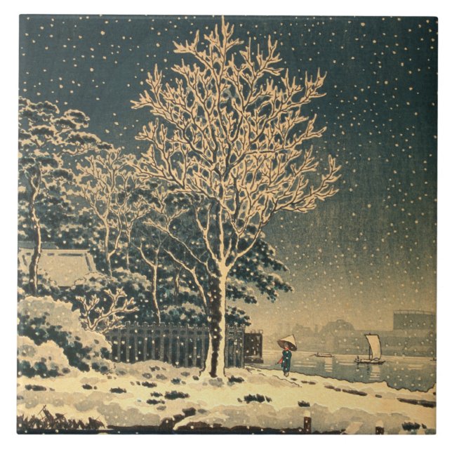 A Winter Day on Sumida River in Japan Tile (Front)