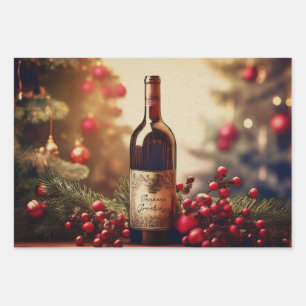 A Winter Holiday Gift of Wine Wrapping Paper Sheet