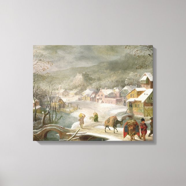 A Winter Landscape with Travellers on a Path Canvas Print (Front)