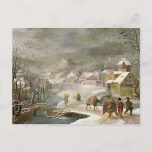 A Winter Landscape with Travellers on a Path Postcard