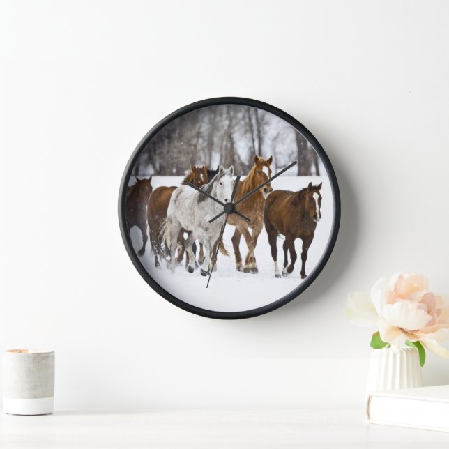A Winter Scenic of Running Horses Clock (Home)