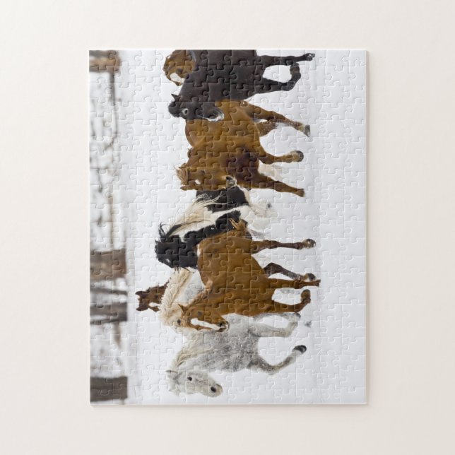 A winter scenic of running horses jigsaw puzzle (Vertical)