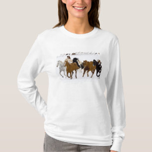 A winter scenic of running horses T-Shirt