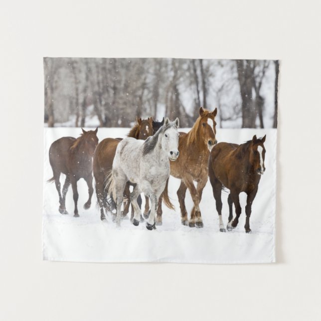 A Winter Scenic of Running Horses Tapestry (Front (Horizontal))