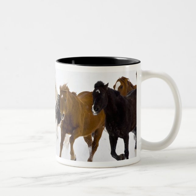 A winter scenic of running horses Two-Tone coffee mug (Right)