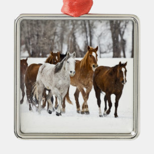 A winter scenic of running metal tree decoration