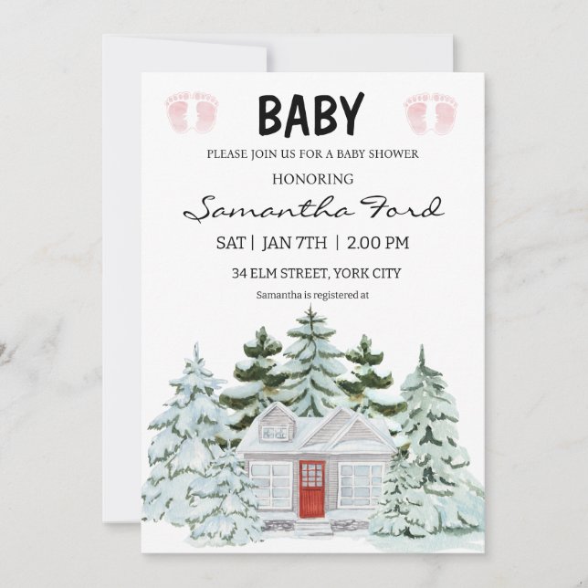 A winter themed Baby Shower Invitation (Front)
