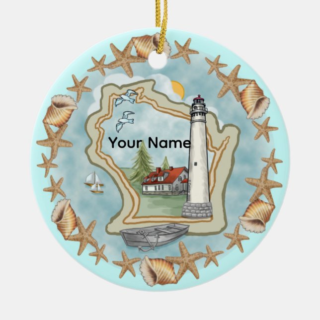 A Wisconsin Shells Lighthouse Ornament (Front)