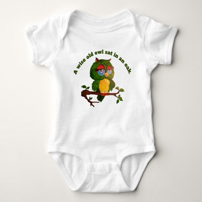 A Wise Old Owl Sitting On A Tree Branch Baby Bodysuit (Front)