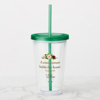 "A Wise Woman Builds Her House" Customised Green  Acrylic Tumbler