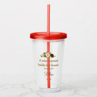 "A Wise Woman Builds Her House" Customised Red Acrylic Tumbler