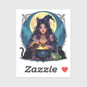 A Witch, A Black Cat and a Frog Halloween