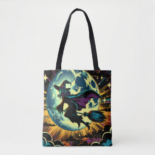A Witch and a Full Moon Halloween Tote Bag