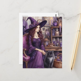 A Witch and Her Beautiful Cat Postcard
