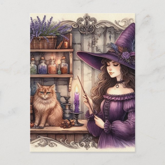 A Witch and Her Cat Postcard (Front)