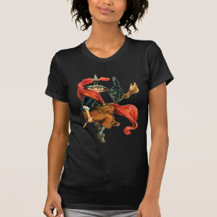 A Witch Flies on Her Broom with her Black Cat T-Shirt