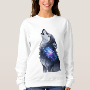 A wolf howling at a starry galaxy sweatshirt